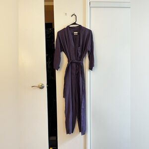 Violet Linen Jumpsuit with Pockets, Size Medium
